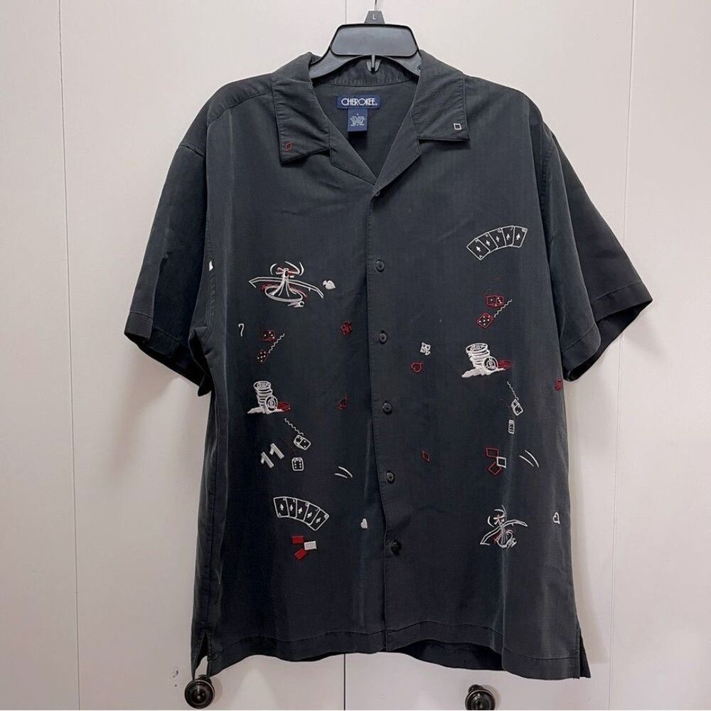 Vintage Cherokee Charcoal Rayon Blend “Gambler” Shirt Sz Lg